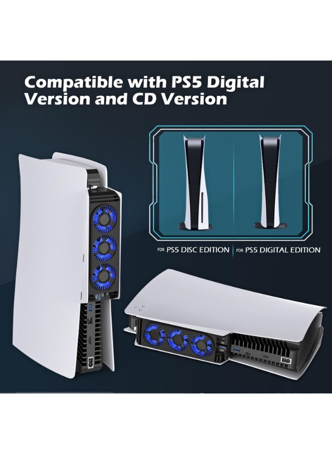 لمروحة تبريد PS5 مع ضوء LED، هادئة لمروحة PS5 مروحة تبريد لمبرد PS5 مروحة تبريد لمروحة Playstation 5 مع 3 مراوح صغيرة منفذ USB 3.0 إعداد سرعة المروحة 2 (رجل) - Image 3